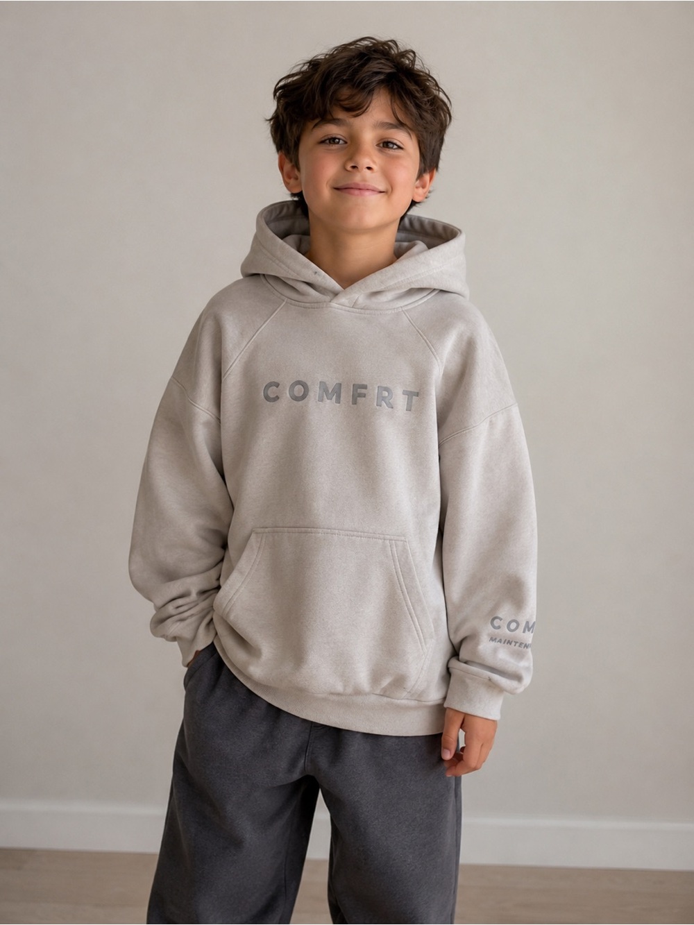 Comfrt Signature Oversized Heavyweight Hoodie Beige Boys Medium Unisex Cozy Stre